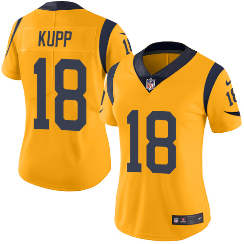 Nike Rams #18 Cooper Kupp Gold Women's Stitched NFL Limited Rush Jersey - Click Image to Close